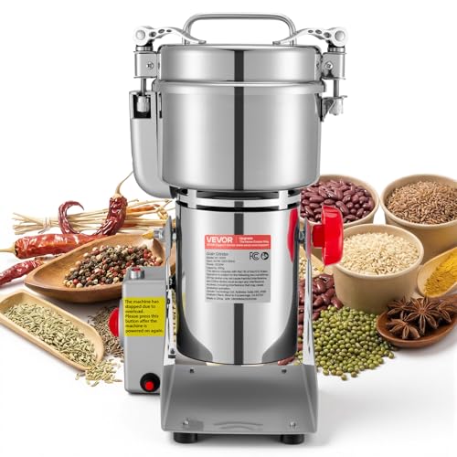 Image of VEVOR 500g Electric Grain Mill Grinder, High Speed 2000W Commercial Spice Grinders, Stainless Steel Pulverizer Powder Machine, for Dry Grains Spices Cereals Coffee Corn Pepper, Swing Type