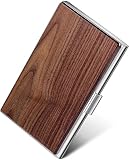 MaxGear Professional Walnut Wood Metal Business Card Holder Pocket Business Card Case Slim Business Card Wallet Business Card Carrier for Men & Women, 3.7 x 2.3 x 0.48 inches, Walnut & Stainless Steel