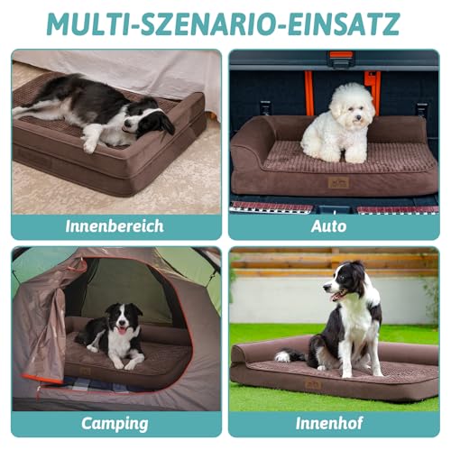 COZY KISS Orthopädisches Hundebett, 19cm Dicke Hundesofa für Mittelgroße Hunde, Grosse Hunde, Abnehmbar und Waschbar Hundecouch, rutschfeste Unterseite, Wasserdichtes Innenfutter, Braun,107x76x19cm