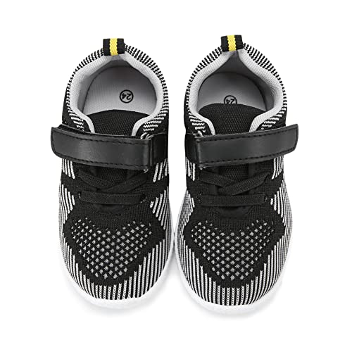 Mallofusa Toddler Running Shoes Boys Girls Lightweight Breathable Sneakers Washable Strap Athletic Tennis Shoes for Kids' Running Walking (Black White, Numeric_7)2
