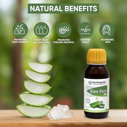 Herboganic NO AL-FBA S Natural Aloe Vera Oil - 100% Cold Pressed, Nourishing For Skin, Hair, And Eyelash Growth,Aloe Vera Massage Oil, thumb #1