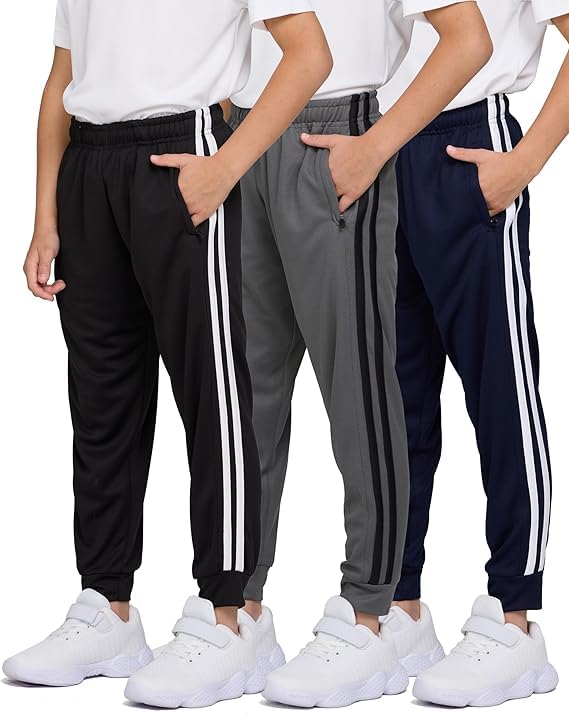 Image of PURE CHAMP 3 Pack Boys Sweatpants Mesh Lightweight Kids Clothes with Zipper Pockets Active Quick-Dry Boys Pants Sizes 4-20