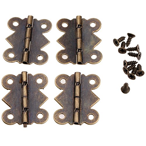Mgoodoo Lot de 4 Petites Charnières en Fer avec 16 Vis pour Boîte à Bijoux, Maison de Poupée Cover