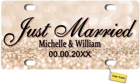 لوحة ترخيص Sparkle Just Married مطبوعة للسيارة الأمامية ولوحة ترخيص معدنية مقاس 6"x12"