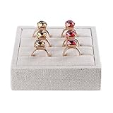 Oirlv linen 3 Slots Ring Earrings Display Trays Showcase Jewelry Organizer (creamy-white,square )