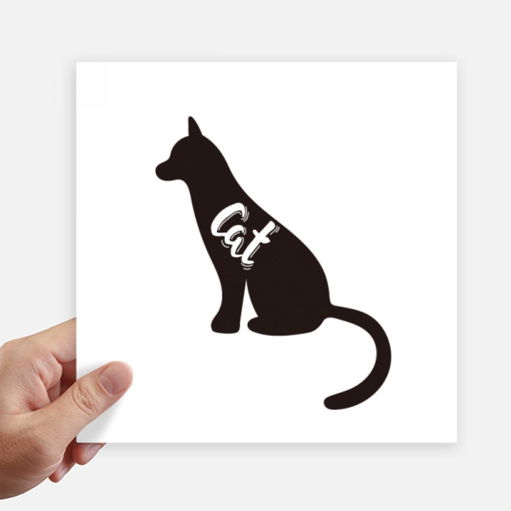 Stickers chat noir carre blanc 20cm pour personnaliser votre ordinateur et valise