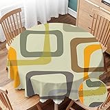 AOYEGO Geometric Square Round Tablecloth 60 inch Table Cloth Beautiful Vintage Orange Grey Yellow an