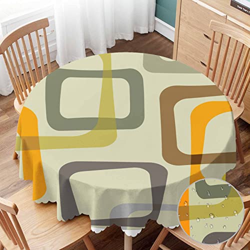 Aoyego Geometric Square Round Tablecloth 60 Inch Table Cloth Beautiful Vintage Orange Grey Yellow And Beige Geometric Tablecloths For Round Tables Small Round Tablecloth Table Cover For Outdoor #TOP23