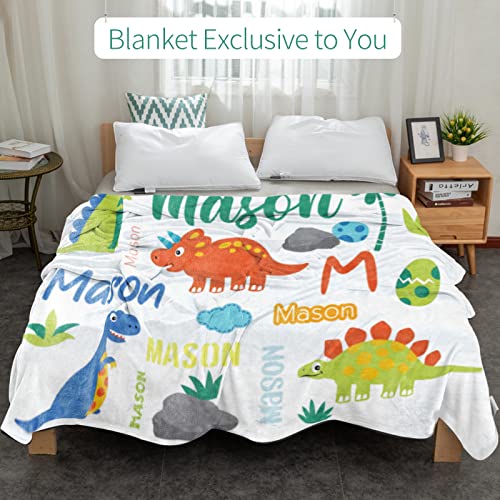Image of Personalized Dinosaur Blanket with Name for Boys Custom Name Teen Blanket