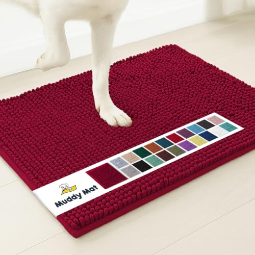 Image of Muddy Mat | Super Absorbent Door Mat Indoor, Microfiber Quick Dry Chenille Entryway Rug, Non-Slip Front Door Mat, Indoor Mats for Entryway, Machine Washable Pet Rug, Maroon 18 inchx28 inch