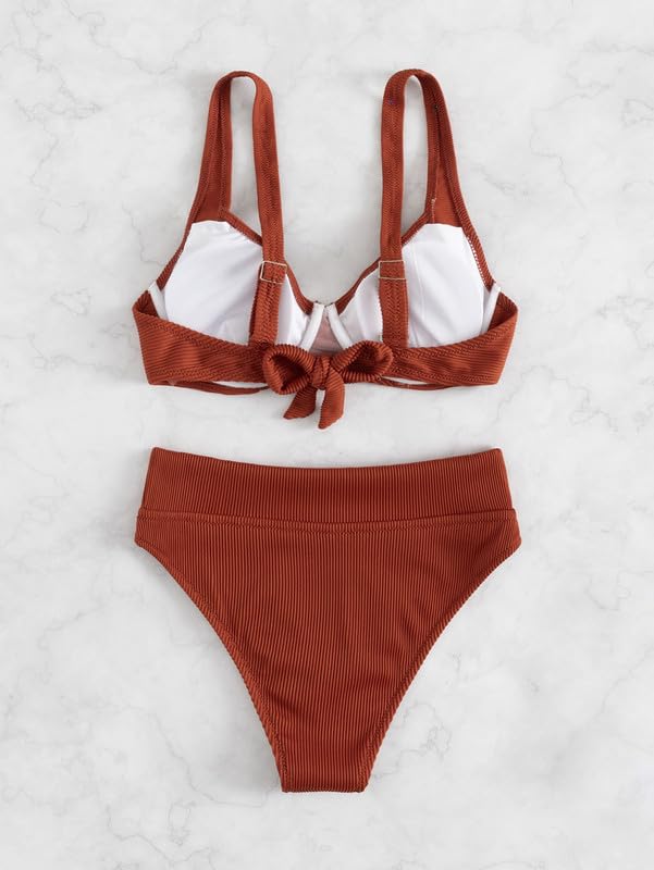 Women's Ribbed Two-Piece Bikini Set – Push-Up High-Waist Swimsuit with Tummy Control – Solid Color Swimwear4