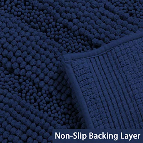 Chenille Bathroom Rugs Set Non-Slip Bath Mats For Bathroom Extra Soft And Absorbent Shaggy Bath Mats For Bathroom Floor Indoor Mat For Kitchen/Entryway (Standard: 20" X 32" And 17" X 24"), Navy #TOP2