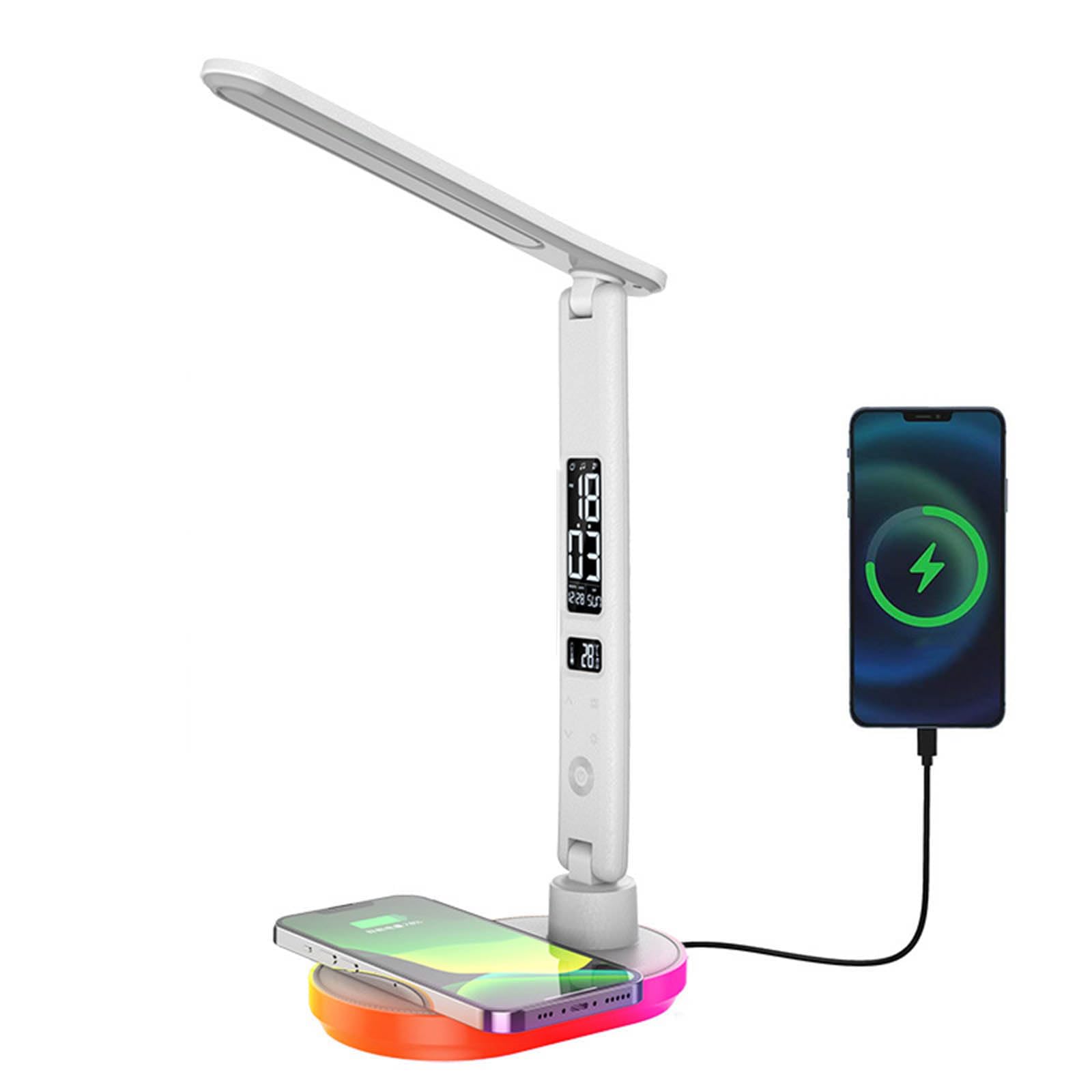 Wielofunkcyjna Lampa Biurkowa Led Z Bezprzewodową łAdowarką, Kalendarzem, Portem łAdowania Usb, Temperaturą, Budzikiem, Do Domowego Biura