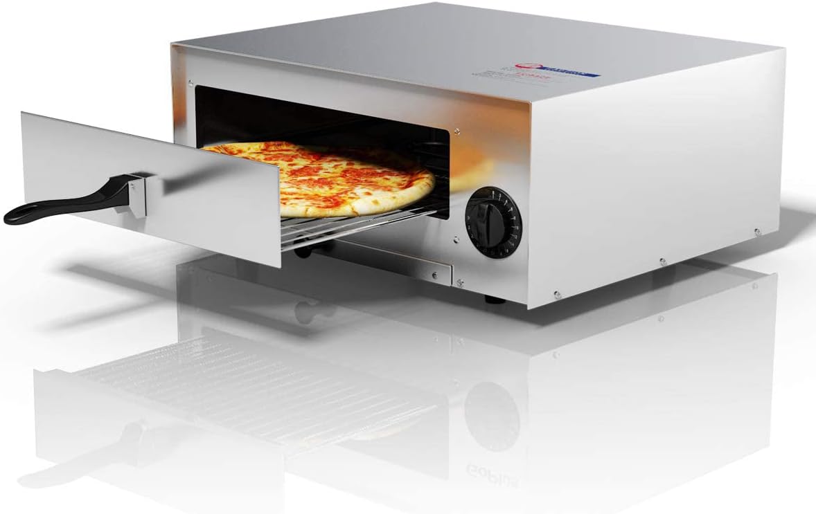Happygrill Electric Pizza Oven Stainless Steel Pizza Baker Kitchen Pizza Toaster Pizza Maker with Handle & Removable Tray