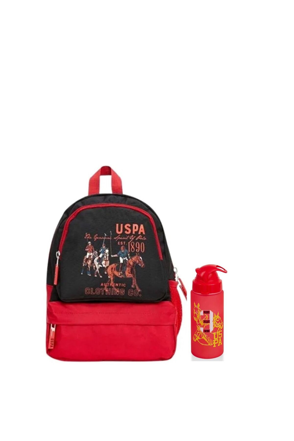 U.S. POLO ASSN. U.S. Polo. Assn. Erkek Çocuk Anaokul Çanta Seti Plset2204301,Siyah-Kırmızı Tek Ebat