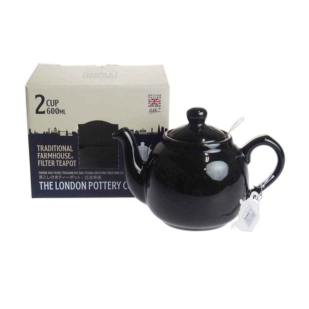 London Pottery Gloss Black Farmhouse Small Teapot With Infuser, Ceramic, 2 Cup (600 Ml)