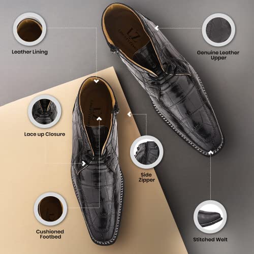 LIBERTYZENO Mens Crocodile Print Leather Adults High Ankle Lace Up Dress Shoes for Prom Graduation2