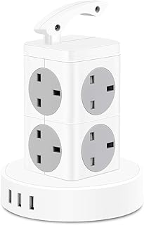 Tower Extension Lead, BEVA 13amp 8-Socket Surge Protector Multi Plug Power Strip Switched Charging Station with 3 USB Charger, 3M Cord for Home, Office (3 USB 3.4A)