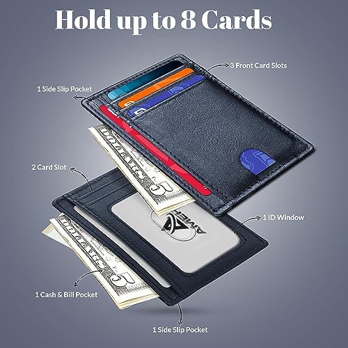 Minimalist Slim Wallet for Men, Front Pocket Real Leather Mens Wallets, RFID Blocking Business Credit Card Holder with ID Window (Slim Blue)3