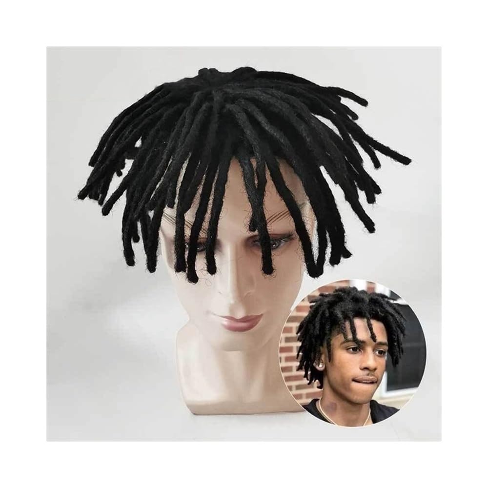 Tupecik męski Peruka Afro dla Czarnych Mężczyzn, 7" z Ludzkich Włosów Dreadlock Fine Mono PU Wokół Męskiej Protezy Naturalne Czarne Włosy Remy System Zastępczy Jednostki Treski(8x11)