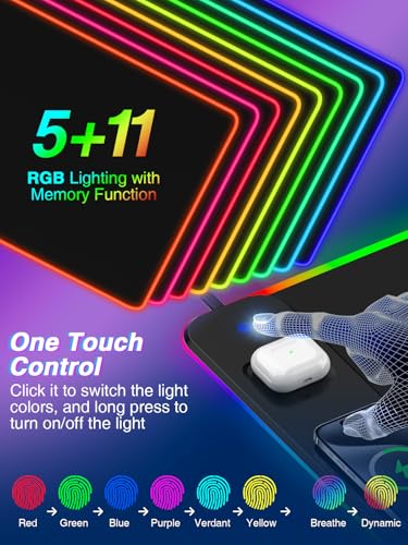 Image of Magnetic Charging Mouse Pad 31.5x15.75, 15W Fast Wireless Charging Desk Mat, XXL Desk Pad RGB Gaming Mousepad, Home Office Large Keyboard Pad with Ultra-Smooth Surface, Non-Slip Base