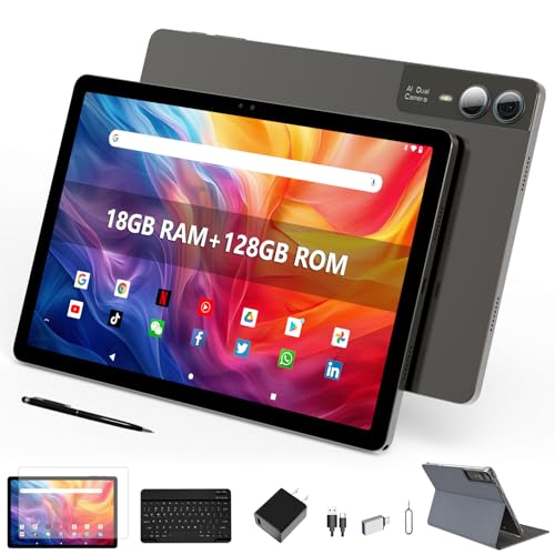Image of 2026 11 inch 2K Tablet with Keyboard Android 14 2000x1200 FHD IPS Display Tablets PC, Octa Core, 18GB RAM+128GB - Light Gray