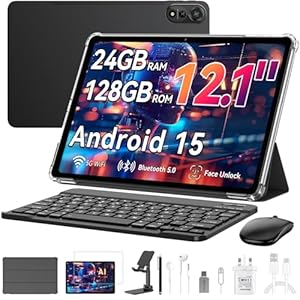 Blackview Tablets 12 inch Android 15,Android Tablet With Keyboard,24GB+128GB/2TB, Large Screen Tablets with SIM Card Slot, Gemini AI with Pen, 2K FHD+ Display, 9000mAh/18W, Widevine L1, 5G WiFi, GPS