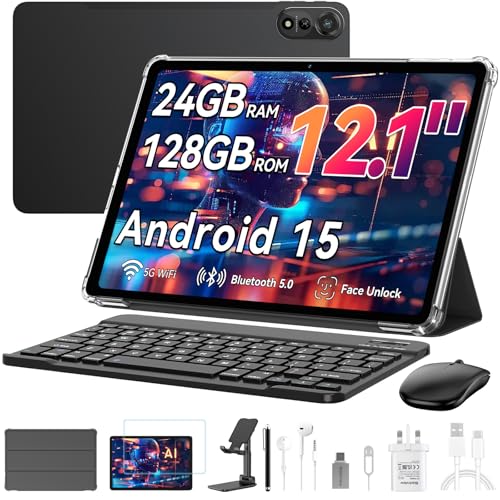 Blackview Tablets 12 inch Android 15, Android Tablet With Keyboard, 24GB+128GB/2TB, Large Screen Tablets with SIM Card Slot, Gemini AI with Pen, 2K FHD+ Display, 9000mAh/18W, Widevine L1, 5G WiFi, GPS