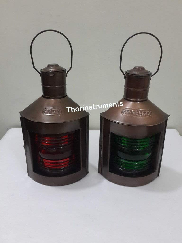 Metal Port & Starboard Lanterns ~ Set of 2 ~ Ship Oil Lamps ~ Nautical Light Rustic Vintage Home Decor Gifts