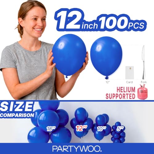 Image of PartyWoo Royal Blue Balloons 100pcs 12 Inch Dark Blue Latex Helium Balloons for Birthday Gender Reveal Wedding Anniversary Baby Shower Graduation Under The Sea Beach Dog Party Decorations Blue-Y59