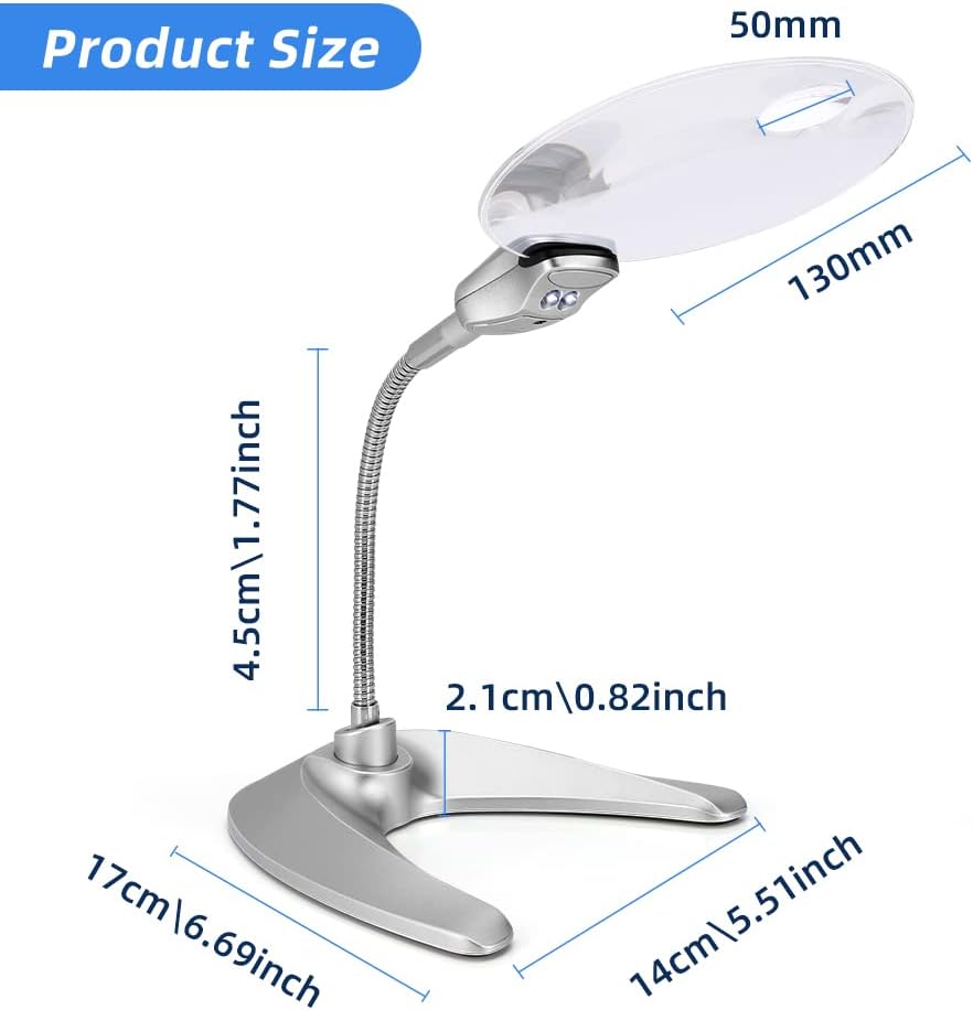 Augot Magnifying Glass with Light and Stand, 5X 1.8X Magnifying Glasses