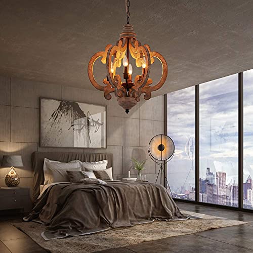HMVPL Wooden Farmhouse Pendant Lighting Fixtures 6-Lights, Industrial Swag Chandeliers Hanging Ceiling Lamp for Kitchen Island Dining Room Bedroom Foyer Hallway Front Door