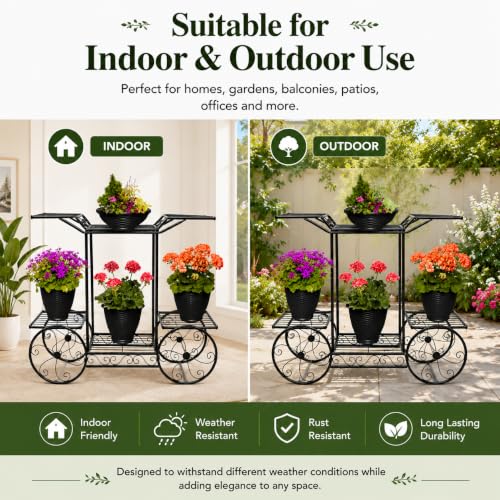 Image of 6-Tier Rust-Proof Metal Plant Stand for Balcony & Indoor Use - Heavy-Duty Gamla Stand for 6 Pots (Lohe Ka Stand) (cart design)
