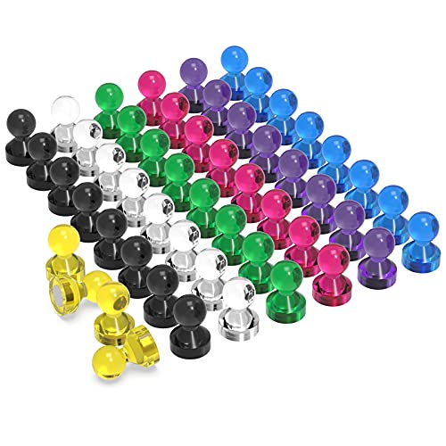 Ant Mag Push Pin Magnets-52 Pack Magnetic Push Pins-7 Assorted Colors Pin Magnets Mini Perfect for Whiteboard Magnets Office Magnets Map Magnets Refridgerator Magnets