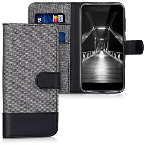kwmobile Funda Compatible con Xiaomi Redmi 4X - Carcasa de Tela y Cuero sintético Tarjetero Gris/Negro