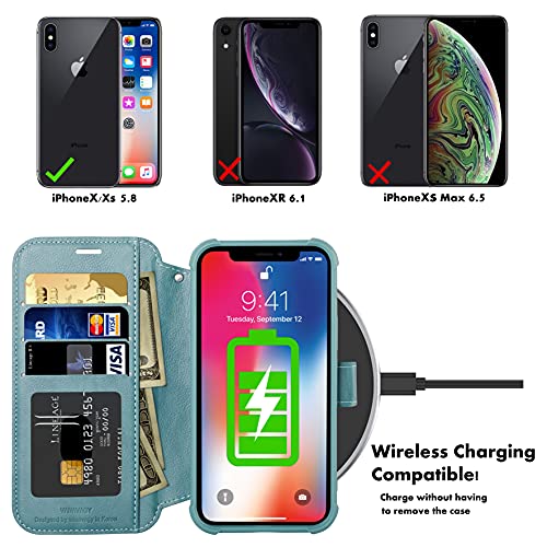 Vanavagy Wallet Case For Iphone X/Iphone Xs/Iphone 10 4G For Women And Men,Rfid Flip Leather Cover With Wrist Supports Wireless Charging With Card Holder And Screen Protector,Forest Green #TOP1