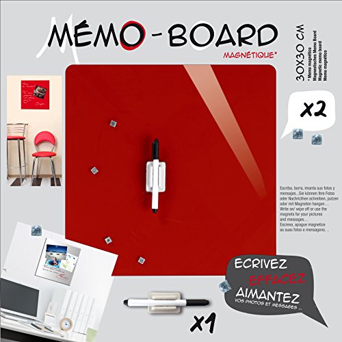 emotion 104347 Memo Board Magnétique, Verre, Rouge, 3 x 30 x 30 cm
