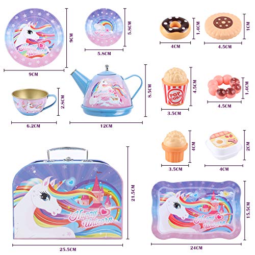 Tacobear Tee Set Kinder Teeservice mit Dessert Spielzeug Tragekoffer Tin Teekanne Set Einhorn Tee Party Rollenspiele… – Bild 7