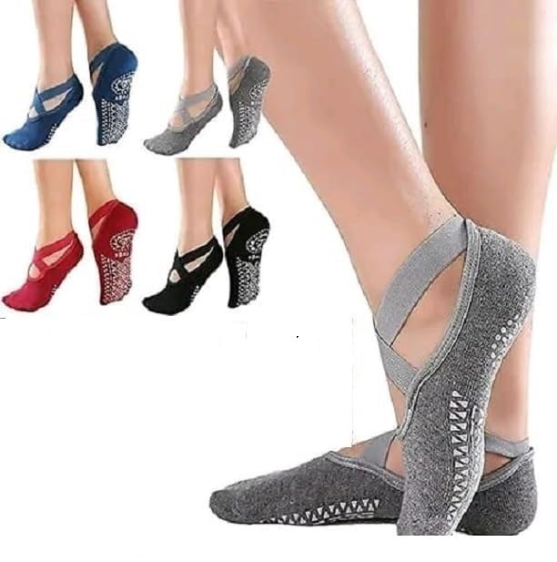 Anti Skid Cotton Yoga Socks for Women Non-Slip Half Toe Ankle Socks for Gym Workouts, and Barefoot Fitness Activities (Pack of 3)-image-16