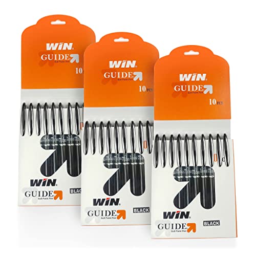 Image of WIN Guide Ball Pens | 30 Black Ink Pens | Premium Pens with Stylish Metallic Clip | 0.6 mm Sharp Tip | Smooth Writing | Lightweight Body Available in Black Colour | Pens for Students