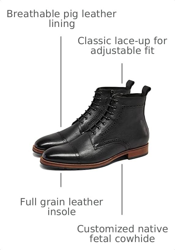 Image of Men's Leather Boots Lace-Up Brogue Cap Toe