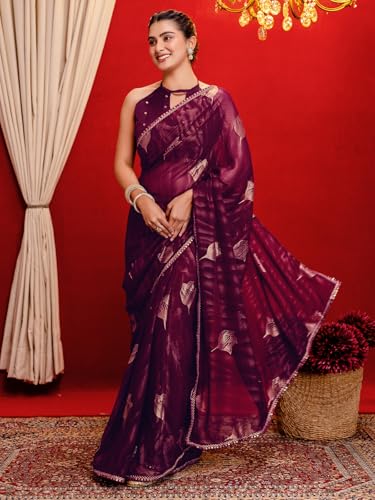 Image of SIRIL Women's Georgette Foil Printed Saree with Unstitched Blouse Piece