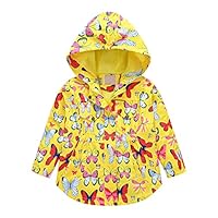 ANHATUIV Girls Rain Jacket 2-9 Years,Detachable Hooded Coat,Drawstring Waist,Breathable Lightweight,Cartoon Butterfly Patterned Rainwearfor Outdoor Travel