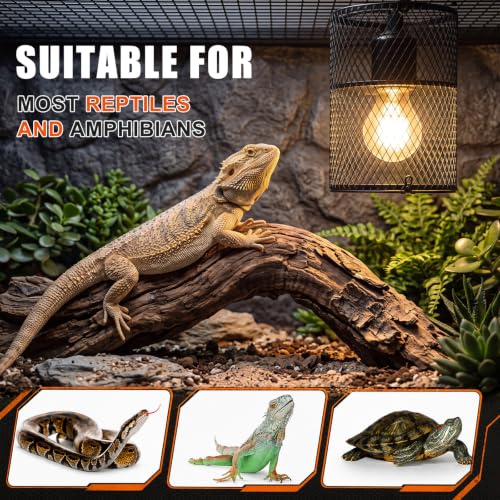 Image of VIHOSE 1 Pcs Reptile Heat Lamp Guard with 150W Ceramic Heat Emitter Basking Anti Scald Heating Lamp Holder Mesh Cage Reptile Protection Lampshade for Lizard Snake Without Bulb (5.5 Inch,White,Black)