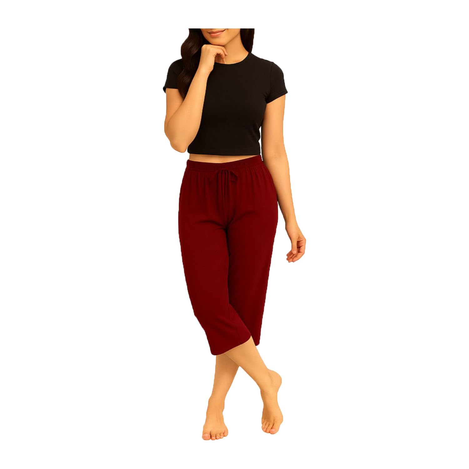 Women's Cotton Plain Capri Pants, Loose Yoga Pants Single Pack-picture-37