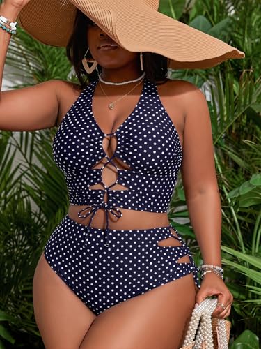 Image of SOLY HUX Women's Plus Size Bikini Set Sexy Swimsuit Lace Up Tummy Control 2 Piece Bathing Suit