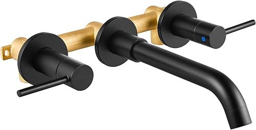 Airuida Grifo de baño de latón macizo con boquilla giratoria 360, grifo mezclador de lavabo con válvula áspera y asas de doble nivel, color negro