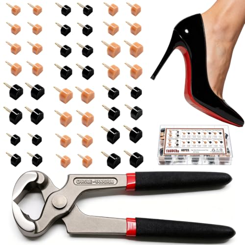 Tnuocke 24 Pairs High Heel Replacement Tips Women Heel Shoes Repair CapDowels Tips Pin Kit with 6 Inch High Heel Remove Pliers 8-12.5mm 6 Sizes Heel Tips Caps U-Shape Black Beige