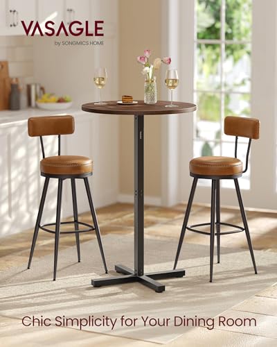 Image of VASAGLE Round Cocktail Table, Set of 2, High Top Bar Pub Table with Metal Frame and Cross Base, for 2-3 People, Modern, Easy to Assemble, 23.6 x 41.1 Inches, Natural Walnut ULBT362K01