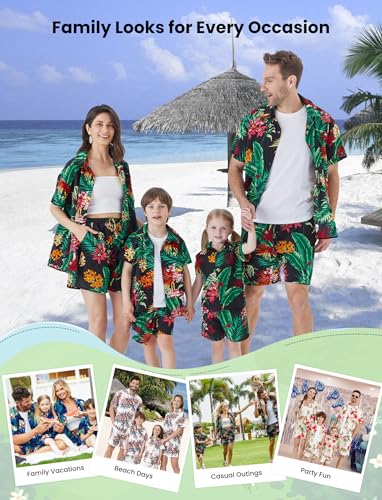 PATPAT Family Matching Outfits Hawaiian Dad and Me Beach Tropical Plant Allover Flower Print Shirt and Shorts Set2
